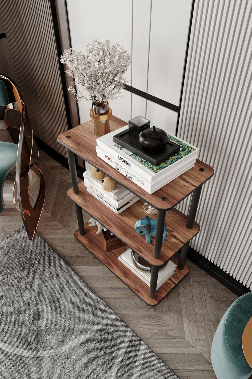 Corp biblioteca, Hanah Home, Bookcase 3-Tiers Rect, 30x72x60 cm, MDF , Maro