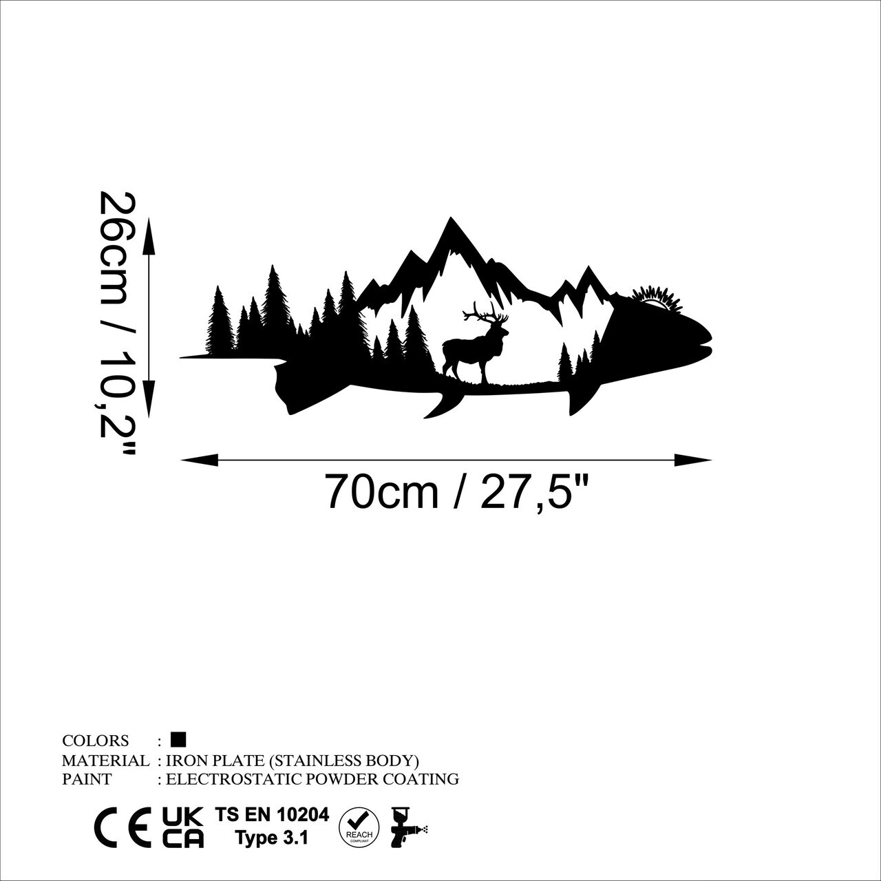 Decoratiune de perete, Mountain And Deer, 70 x 26 cm, Negru — imaginea 6
