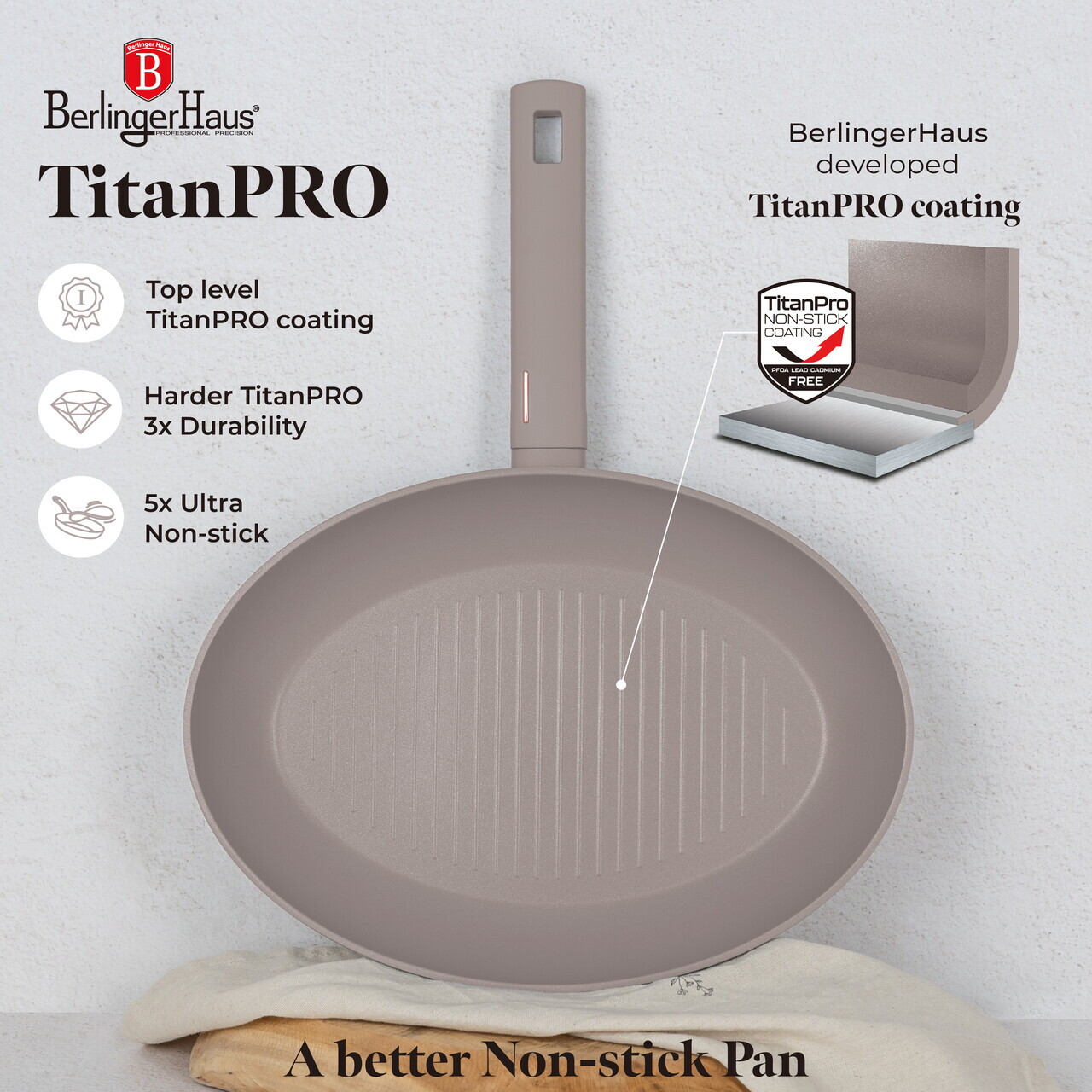 Tigaie pentru peste Berlinger Haus, Taupe, 35 cm, aluminiu forjat, taupe mat - imagine 6