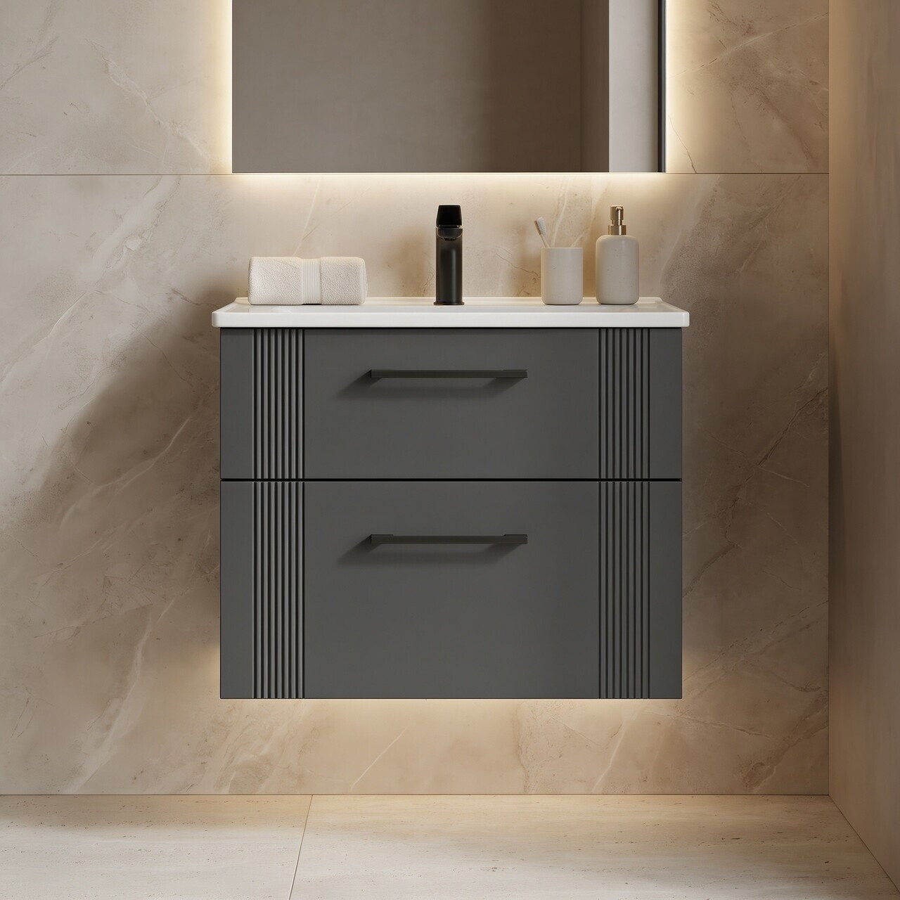 Dulap de baie cu chiuvetă, Hanah Home, Bari 65 v2, Antracit mat