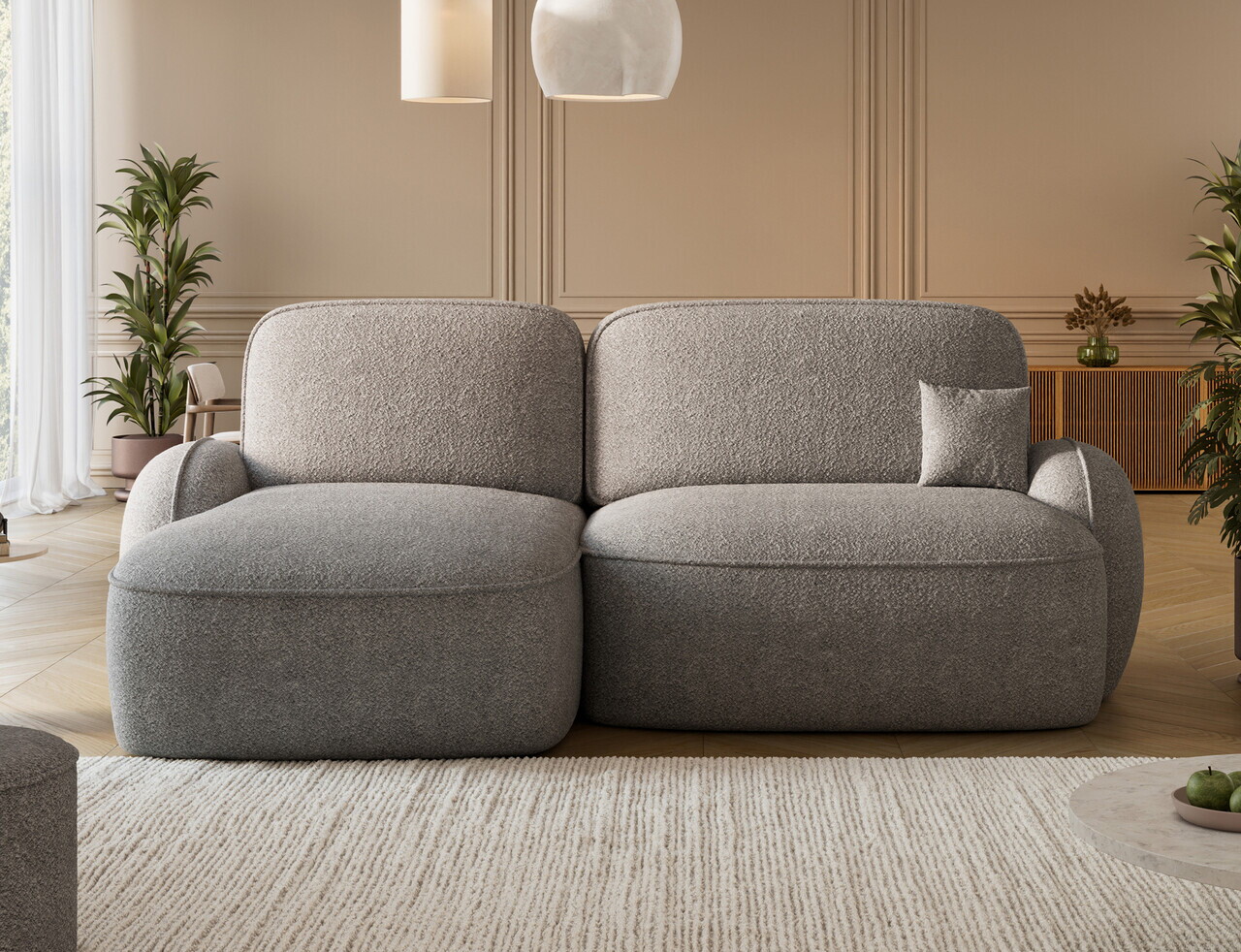 Coltar extensibil stanga 3 locuri ELTAP, Tesalia, 240x150x93 cm, lemn/tesatura boucle, gri — imaginea 2