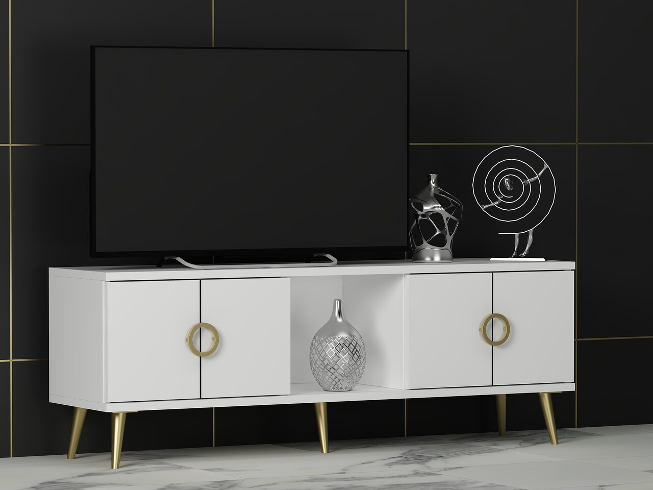Comoda TV, Odessa, Cey, 120x30x45 cm, PAL, Alb - 1 | YEO