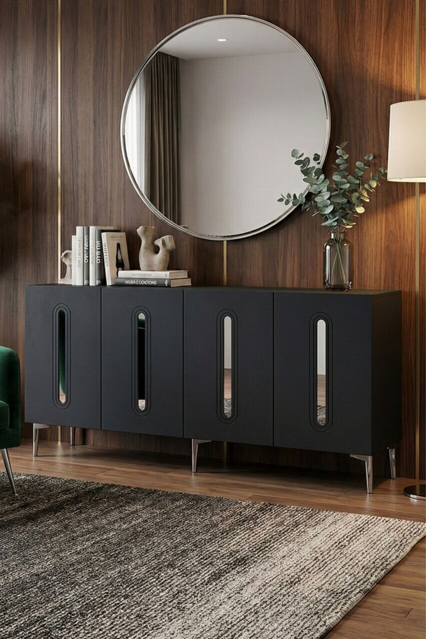 Consola, Hanah Home, Rany 180, 180x75x32 cm, Antracit / Argintiu