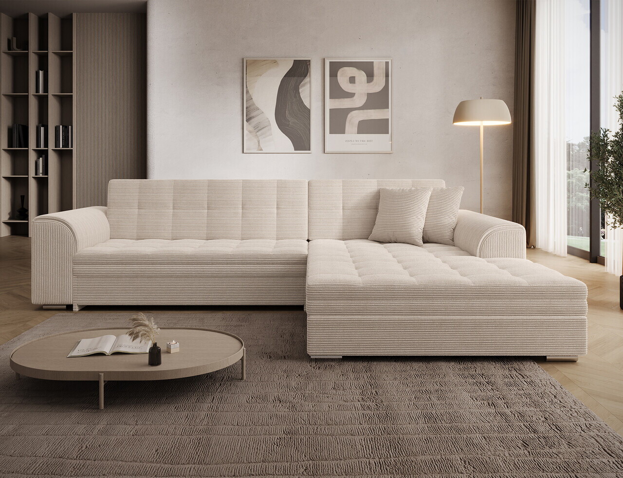 Coltar extensibil dreapta 4 locuri ELTAP, Sorento, 296x194x78 cm, lemn/poliester, bej — imaginea 2