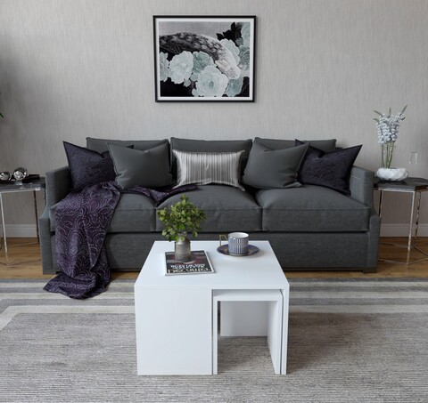 Set masute de cafea 5 piese Ortanca, Elegance, masute modulare, 60x60x36.8 cm, alb Mobilier Living