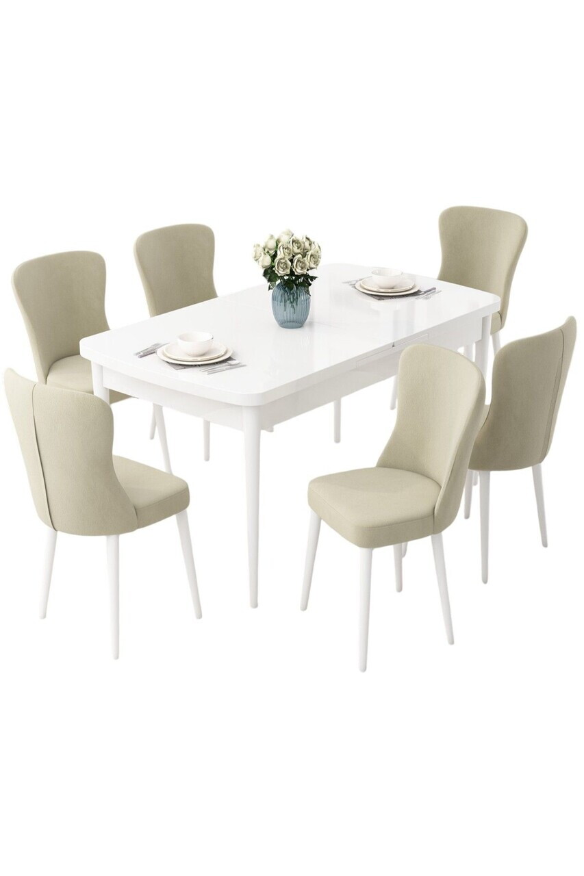 Set masa extensibila si scaune (7 piese), Hanah Home, Due, Alb / Crem — imaginea 2