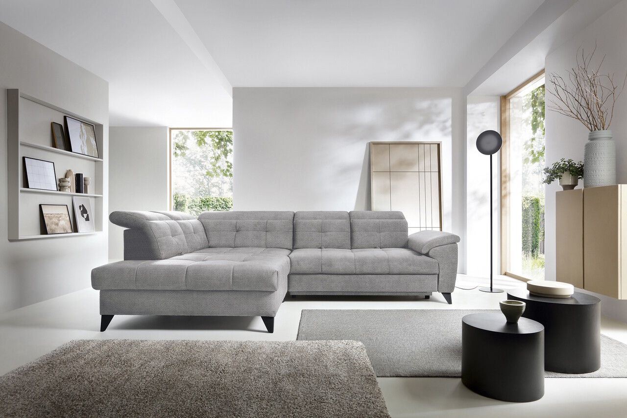 Coltar extensibil stanga 5 locuri ELTAP, LT-04RAQ, Inferne, 297x210x107 cm, lemn/poliester, gri deschis