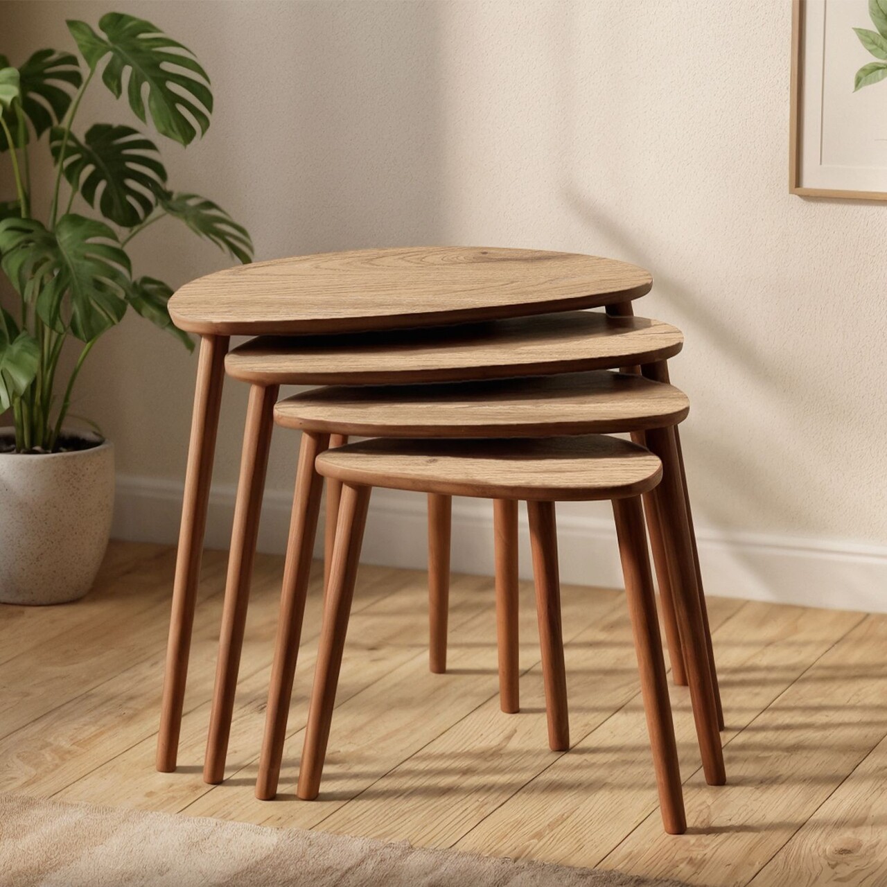 Set masute Nesting 4 piese, Hanah Home, Nora, Stejar
