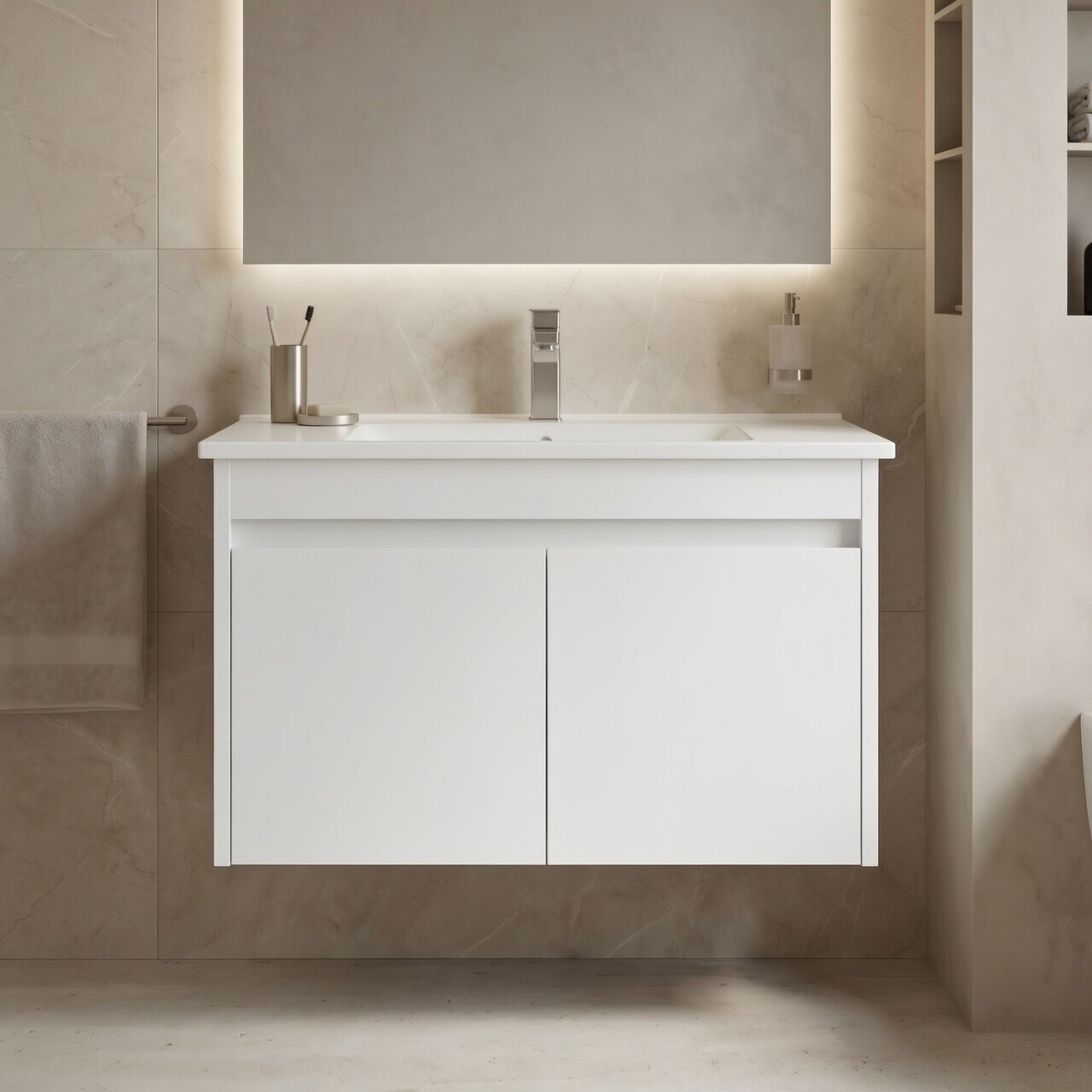 Dulap de baie cu chiuvetă, Hanah Home, Arno 85, Alb