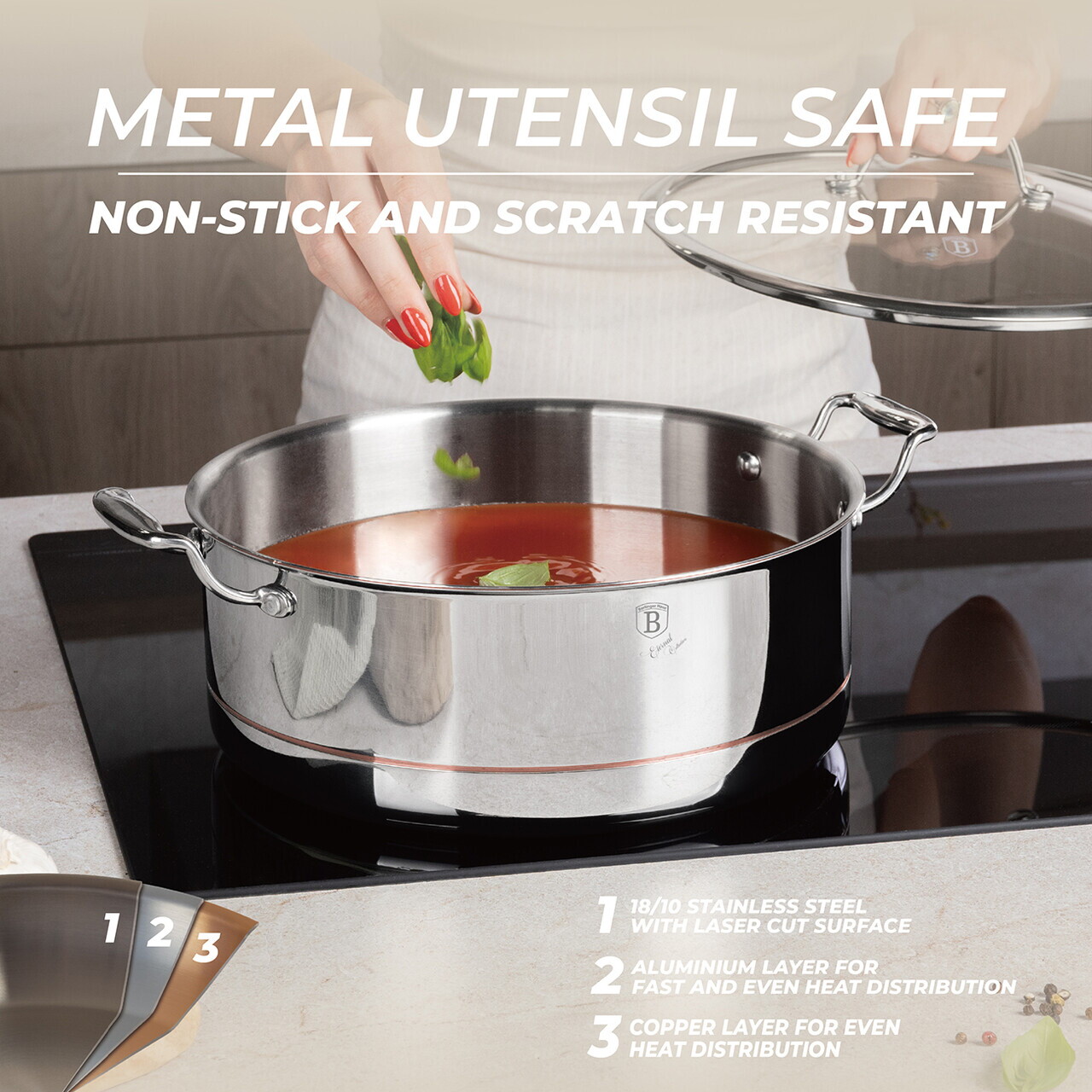 Oala adanca cu capac Berlinger Haus, Copper Touch, 28 cm, inox/aluminiu, argintiu - imagine 10