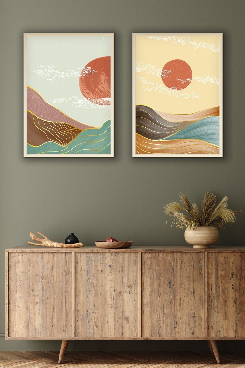 Set 2 tablouri decorative Huhu154 Cadru: 100% LEMN MASIV (Grosime: 25 cm) Multicolor