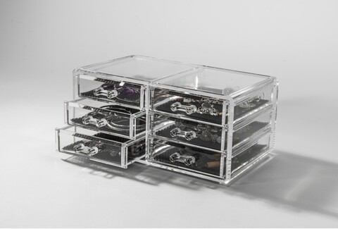 Organizator pentru bijuterii Compactor, 6 sertare, polistiren, transparent