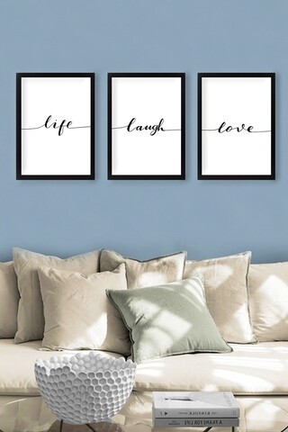 Set 3 tablouri decorative life laugh love, tablo center, 24x29 cm, mdf, multicolor