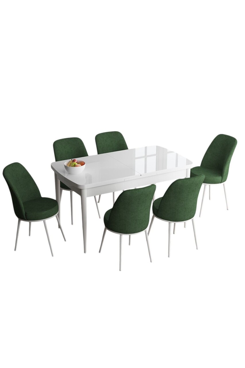 Set masa extensibila si scaune, Hanah Home, Han, Alb / Kaki - imagine 2