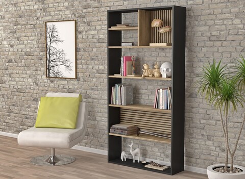 Corp biblioteca, Cordelia, FRN-9013, Lemn / Negru / Pin Atlantic