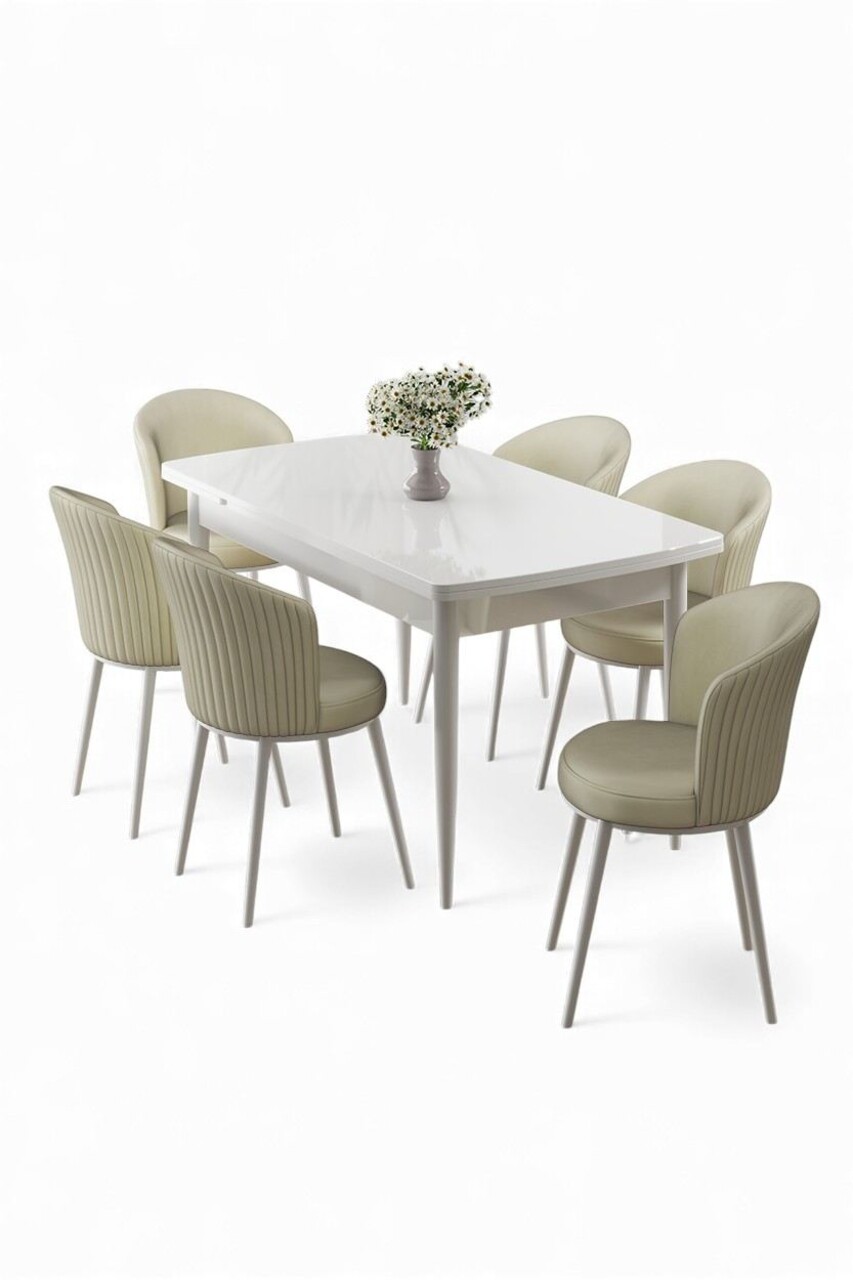 Set masa extensibila si scaune, Hanah Home, Asfel, Alb / Crem - view 2