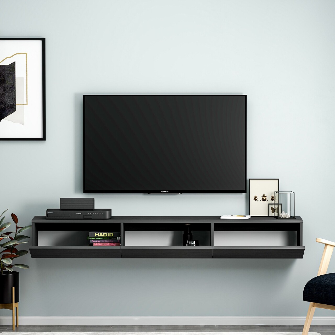 Comoda TV, Inarch, Terra, 180x26x31 cm, PAL, Negru
