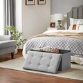 Bancheta cu spatiu pentru depozitare Songmics, 76 x 38 x 38 cm, pliabila, imitatie in/MDF, gri deschis