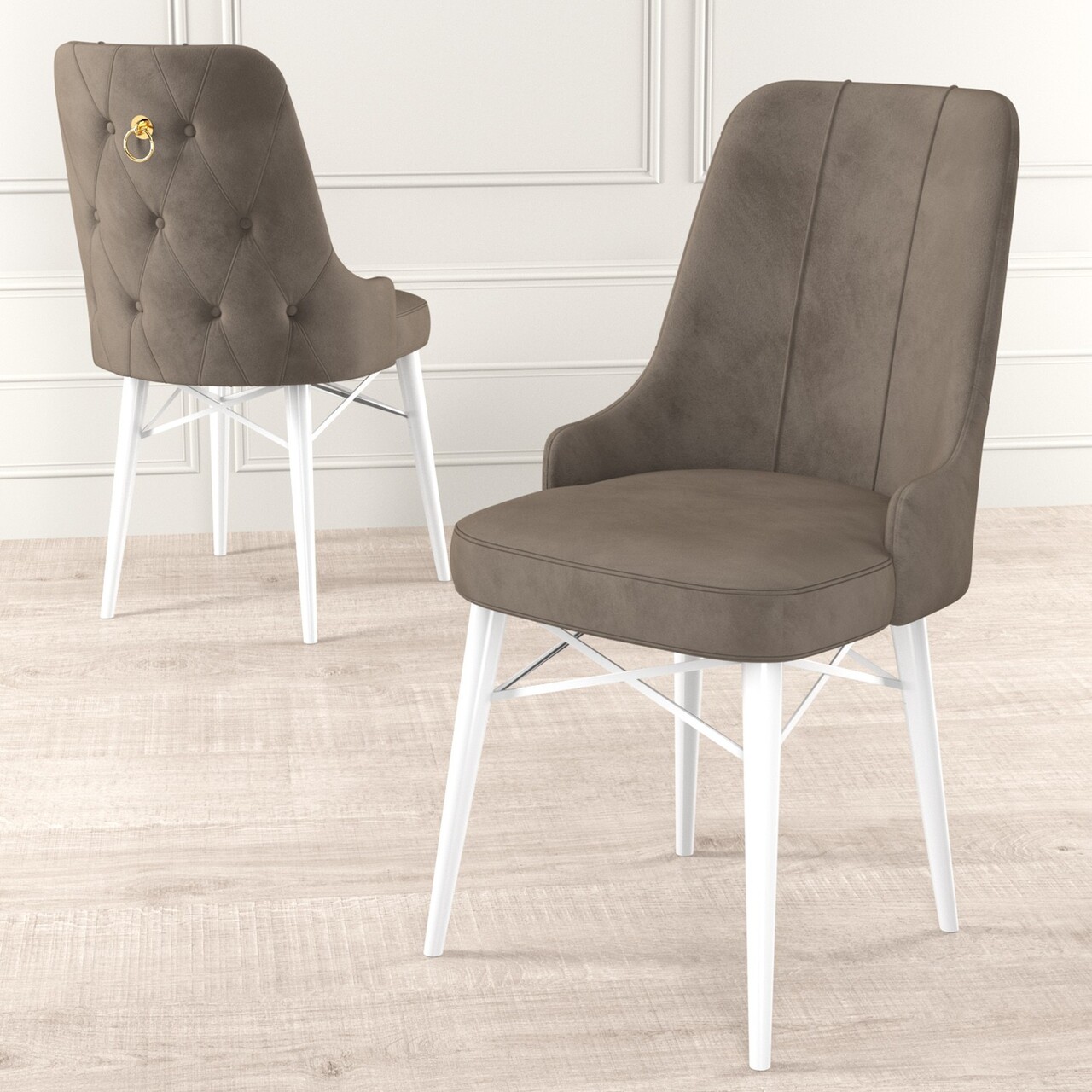 Set de scaune, Charlotte, Pare, Metal, Cappuccino / Alb - 1 | YEO