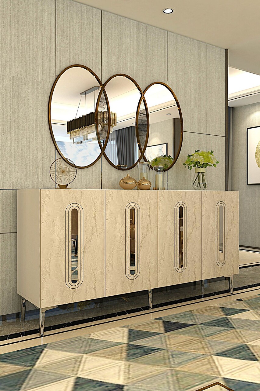 Consola, Hanah Home, Rany 150, 150x75x32 cm, White / Travertine / Silver - view 2