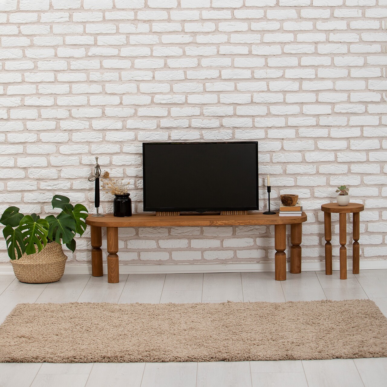 Comoda TV, Neostill, Ida, 140x40x35 cm, Lemn masiv, Castan - 1 | YEO