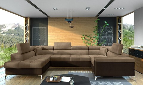 Coltar extensibil stanga 6 locuri ELTAP, Th-35, Thiago, 342x208x88 cm, lemn/poliester, maro deschis/maro inchis