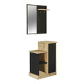 Cuier cu pantofar si oglinda 2 piese Wizbo, Pakoworld, 61x37x82.5 cm, PAL/sticla, negru/natural