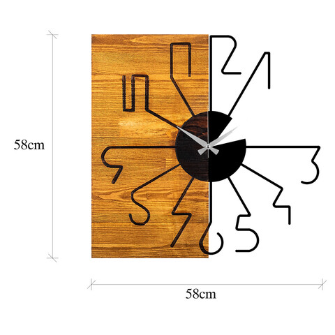 Ceas de perete, Wooden Clock 29, Lemn/metal, Dimensiune: 58 x 3 x 58 cm, Nuc / Negru