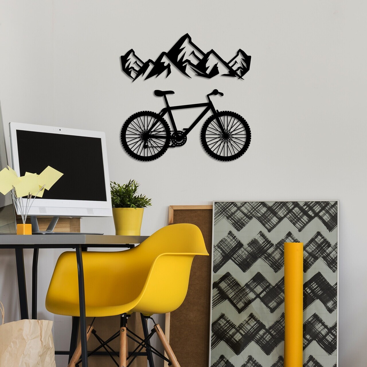 Decoratiune de perete, Mountain And Bicycle, Dimensiune: 70 x 26 cm (1 bucată), Negru — imaginea 2