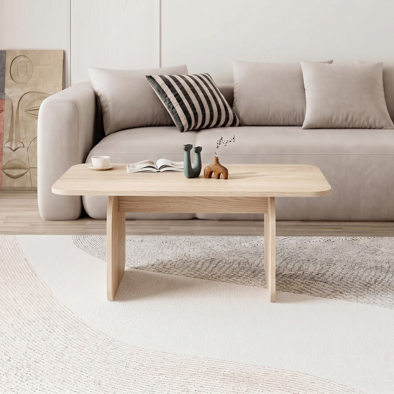 Masuta de cafea, Nordure, Pietra, 100x42x60 cm, Stejar Compass — imaginea 2