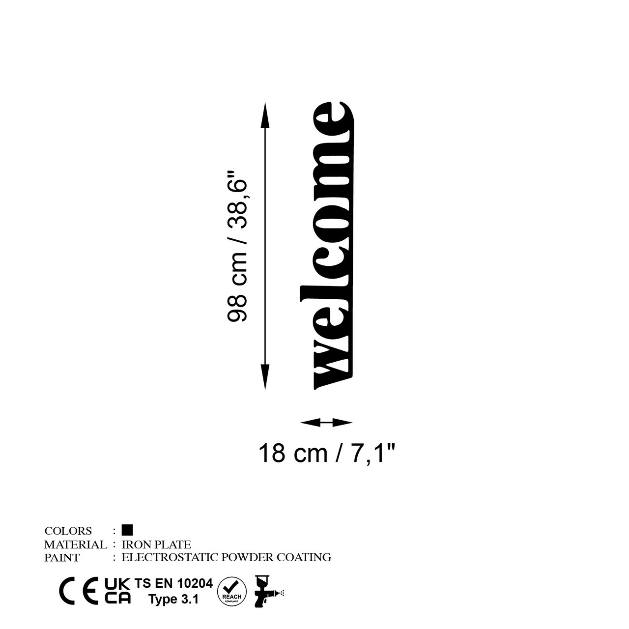 Decoratiune de perete, Welcome-5, (Grosime: 1,5 mm), Negru - view 7