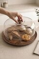 Platou servire desert, Hermia, 430KSV7608, PLASTIC, Stand din lemn, Argintiu