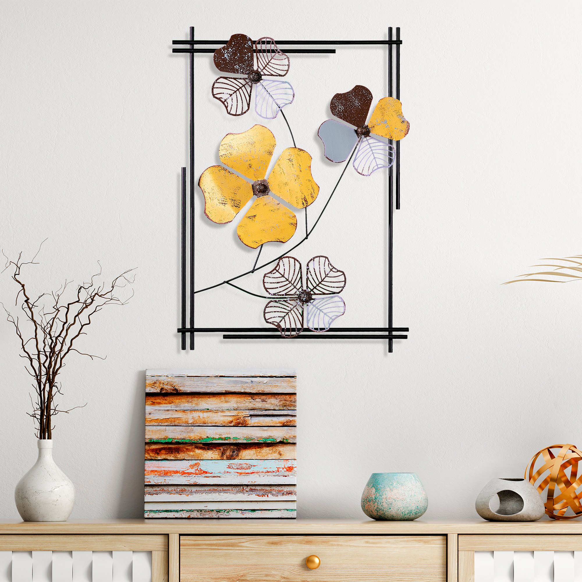 Decoratiune de perete, Shannan 3, Metal, Dimensiuni: 50 x 70 x 4 cm, Multicolor