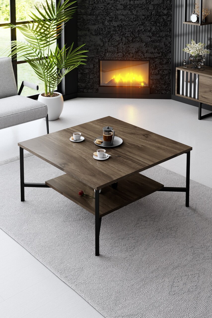 Masuta de cafea, Bexley, Black Line, 80x80x40 cm, PAL, Nuc / Negru - 1 | YEO