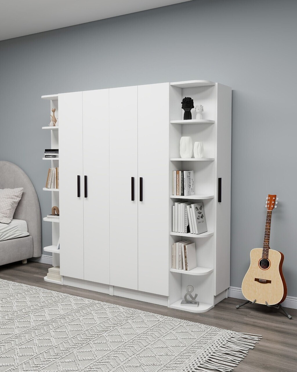 Dulap pentru haine, Hanah Home, Linda Luses, 180x181.8x50 cm, PAL, Alb — imaginea 3