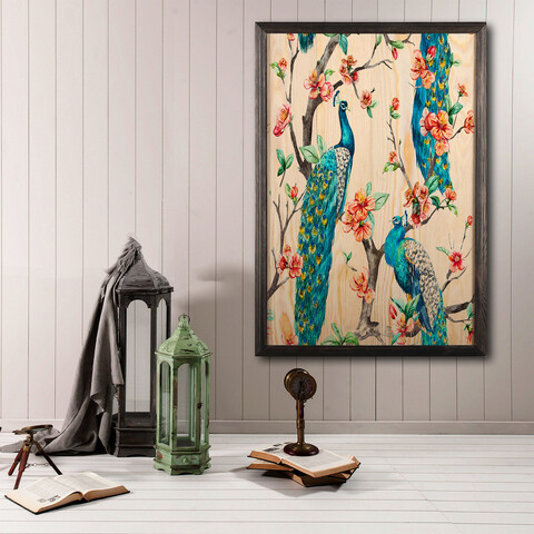 Tablou decorativ, Peacock Heaven XL, Lemn, Lemn, Multicolor Bystag