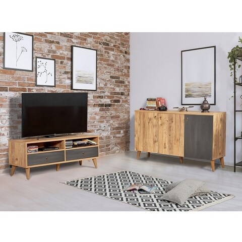 Set mobilier living 2 piese, comoda si comoda TV, Motto 2-752, Vella, atlantic pine mezoni.ro