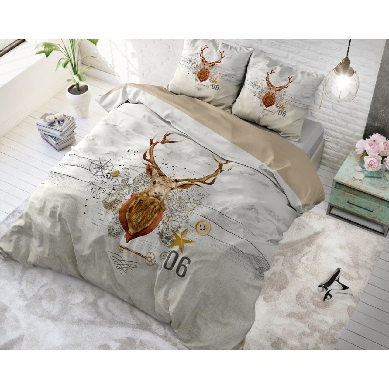 Lenjerie De Pat Dubla Christmas Deer, Dreamhouse, 3 Piese, 200x220 Cm, 100% Bumbac, Multicolora