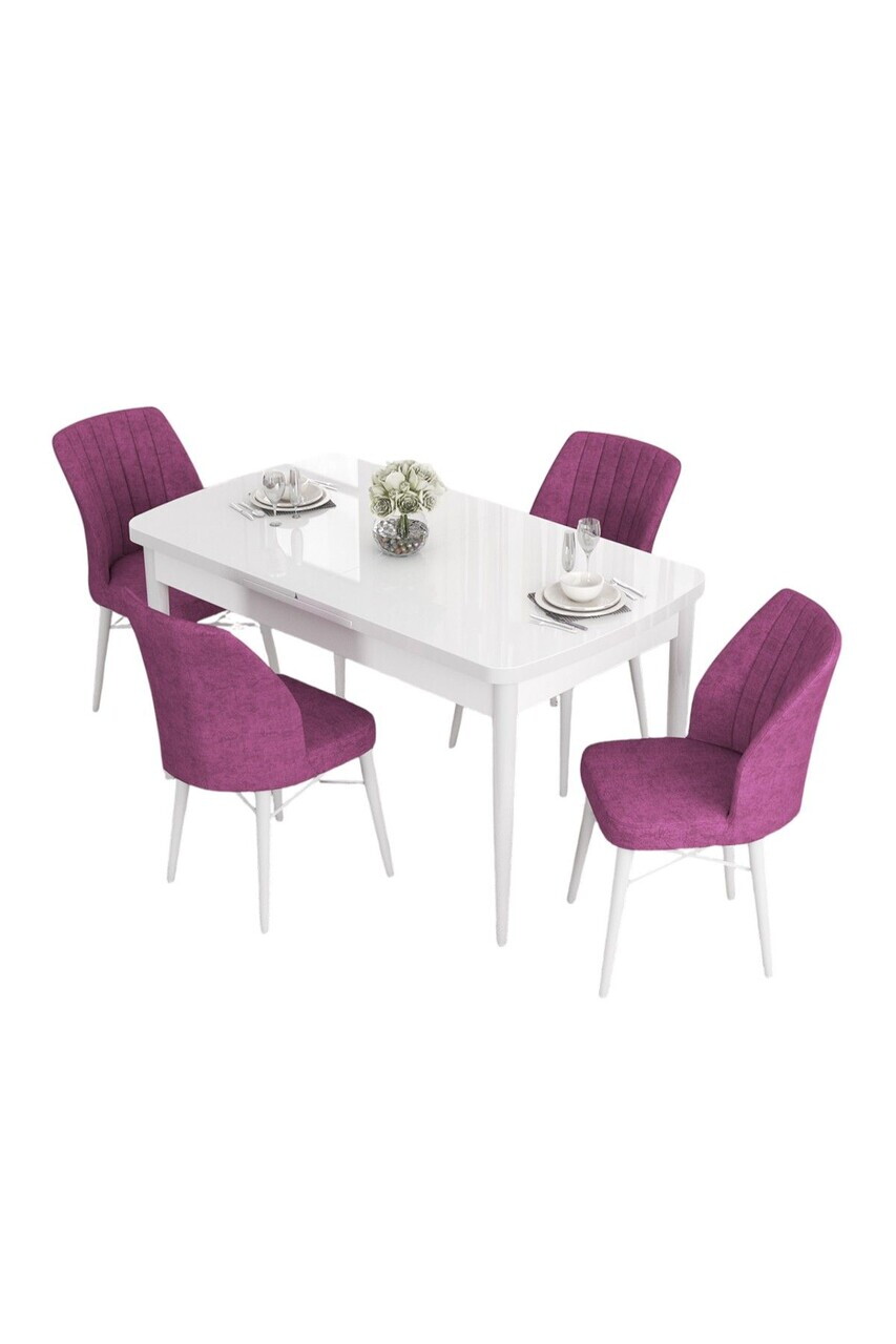 Set masa extensibila si scaune (5 piese), Hanah Home, Eva, Alb/Mov — imaginea 2
