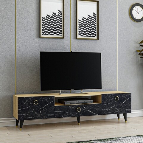 Comoda TV Cavelli, Arnetti, 150 x 31.3 x 45 cm, oak/negru Comode