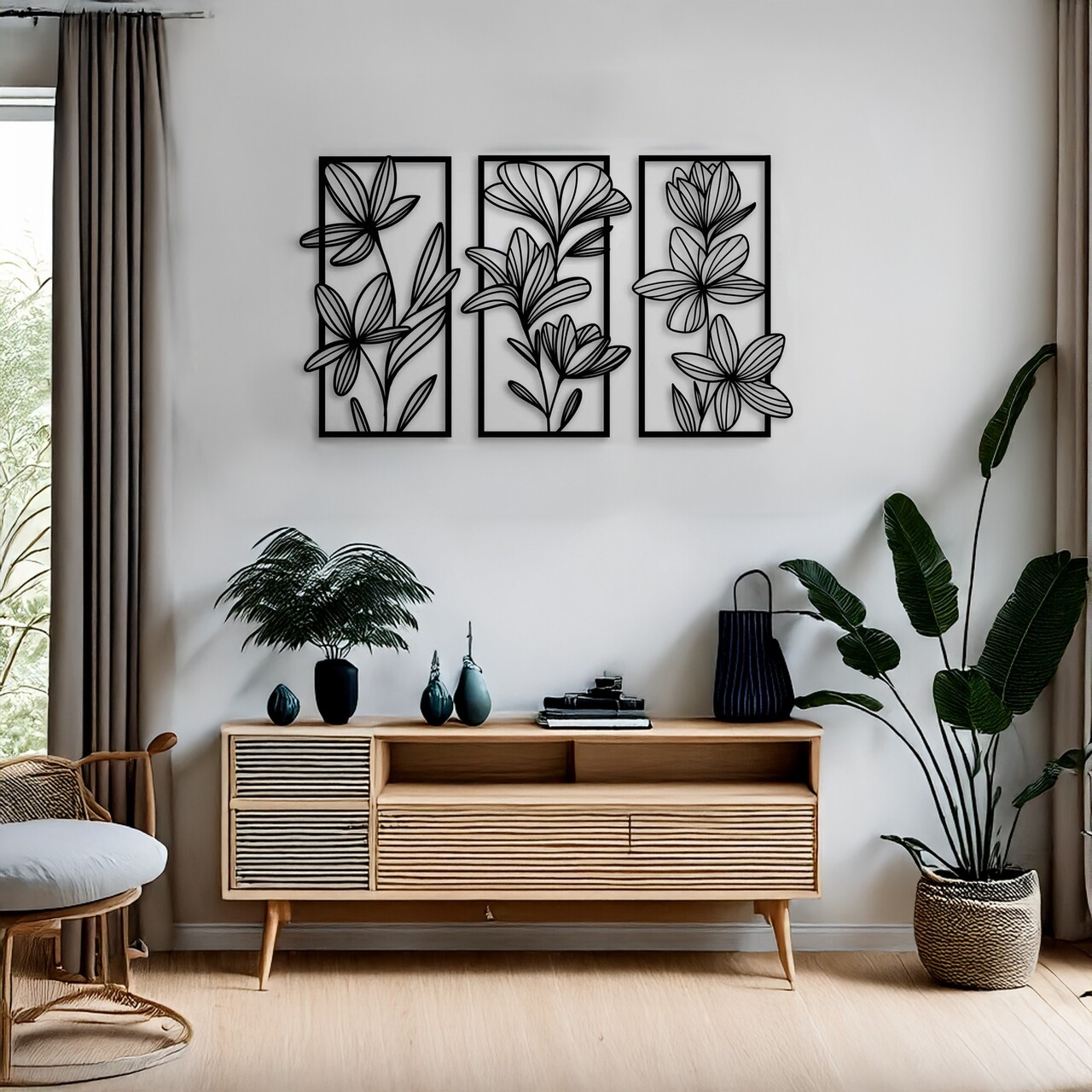 Set de accesorii decorative de perete din metal, DCV-1099-MT, Dimensiune: 22 x 50 cm (3 bucăți), Negru