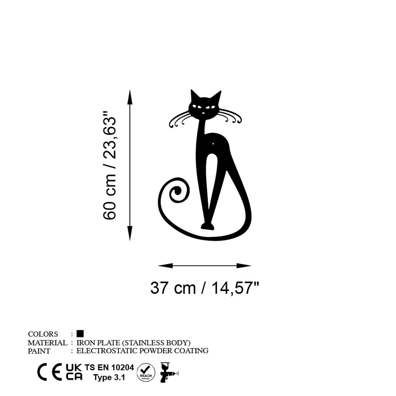 Decoratiune de perete, Cat 6, Dimensiune: 37 x 60 cm, Negru - view 6