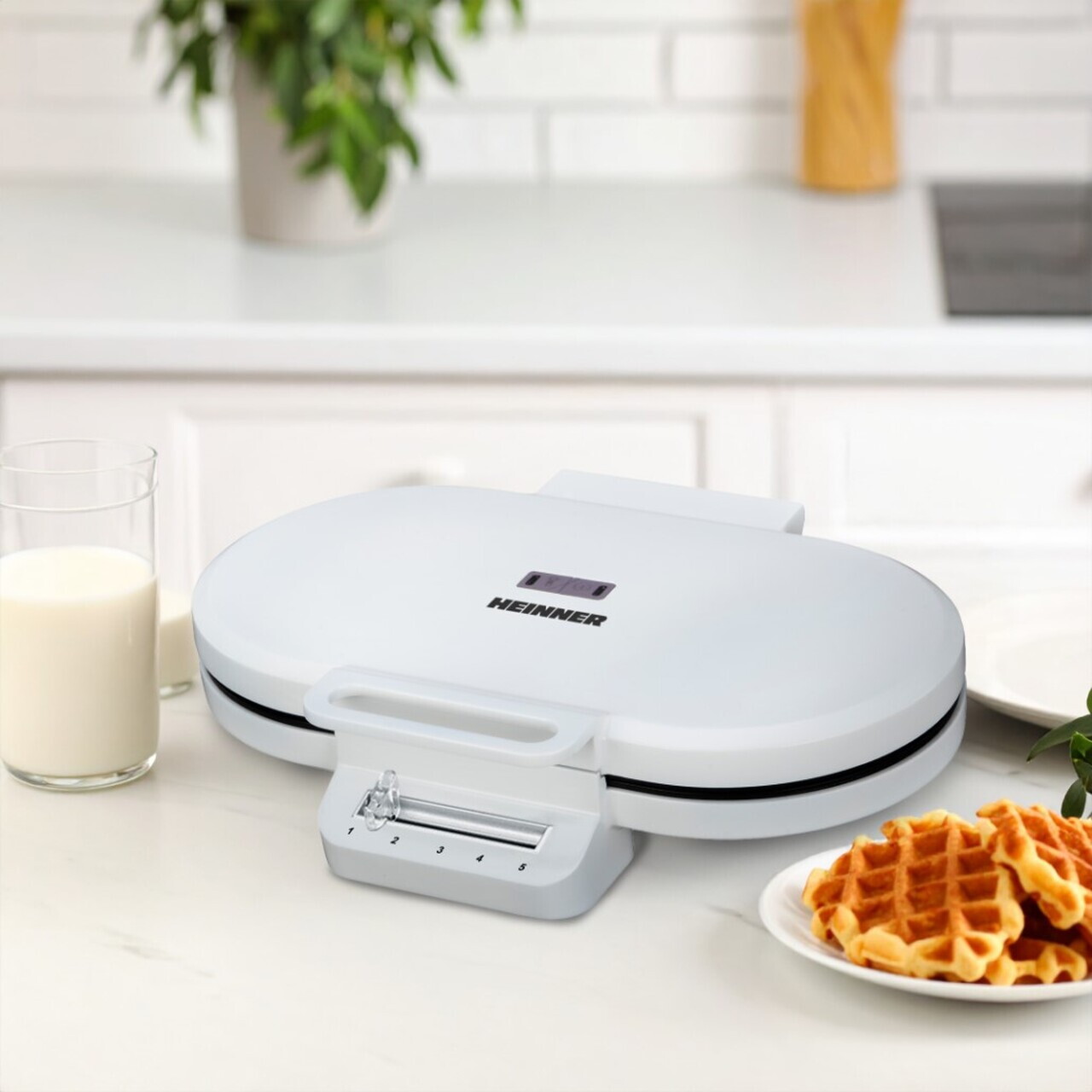 Aparat pentru gofre Heinner, 1400W, 15.5 cm, alb - view 2