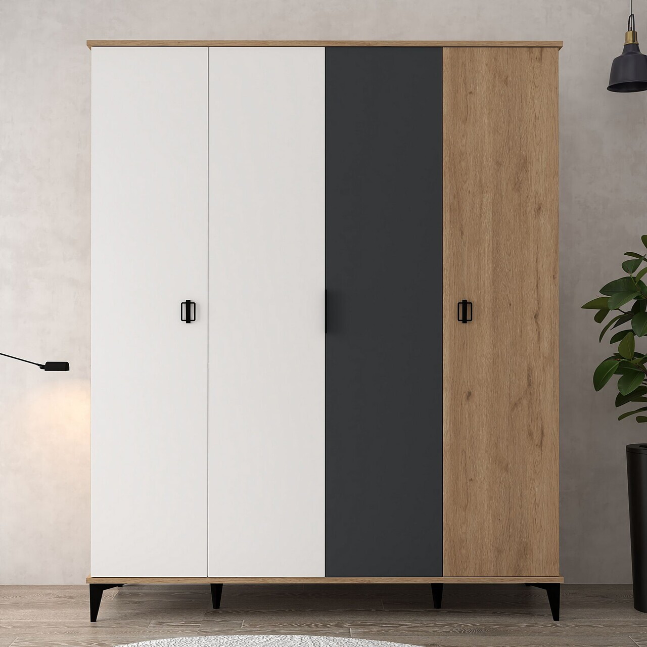 Dulap pentru haine Hanah Home Neva 6402 164x200x52 cm PAL Stejar / Alb / Antracit