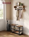 Set bancheta cu pantofar si cuier de perete, Vasagle, 73x30x45 cm/75.1x12.5x22 cm, PAL/otel, maro rustic
