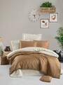 Lenjerie de pat dubla, Camel - Beige, Victoria, Bumbac Satinat
