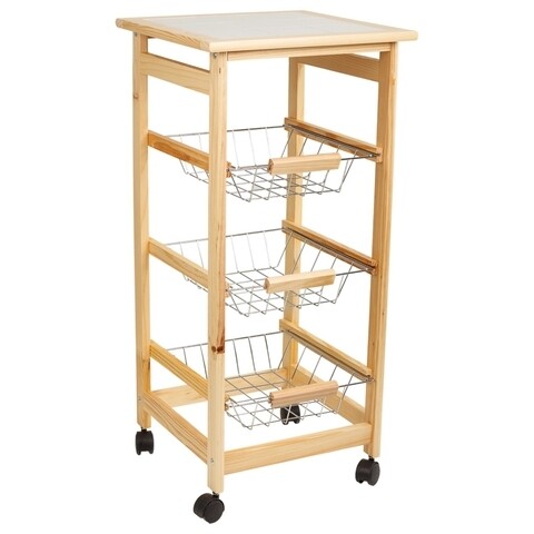 Carucior cu 3 rafturi Natural Creaciones Meng, 37x37x79 cm, lemn de pin