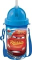 Bidon apa cu pai Cars, Disney, 400 ml, plastic, albastru