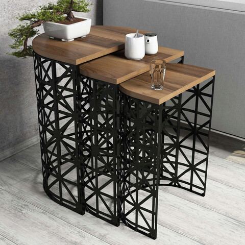 Set masute 3 piese, hommy craft, stil metal ferforje, nuc / negru