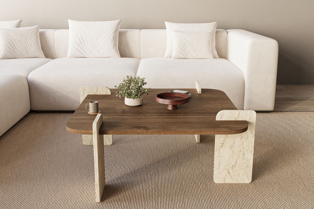 Masuta de cafea, Hanah Home, Afrolli, 90x35x90 cm, PAL, Travertin / Nuc - view 2